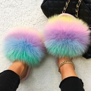 Multicolor Fur Slides Womens Fox Fur Slippers