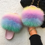 Multicolor Fur Slides Womens Fox Fur Slippers