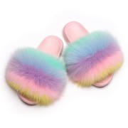 Multicolor Fur Slides Womens Fox Fur Slippers
