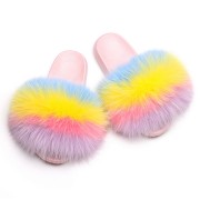 Multicolor Fur Slides Womens Fox Fur Slippers